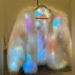 Light up faux fur white coat